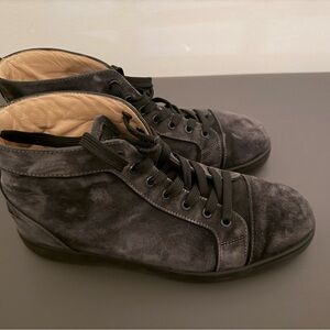 Christian Louboutin Men's Blue Suede High-Top Sneakers with Neutral Lining